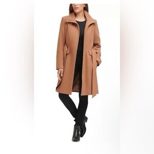 Cole Haan Signature Camel Belted Overcoat Herringbone Wool Blend Size 4